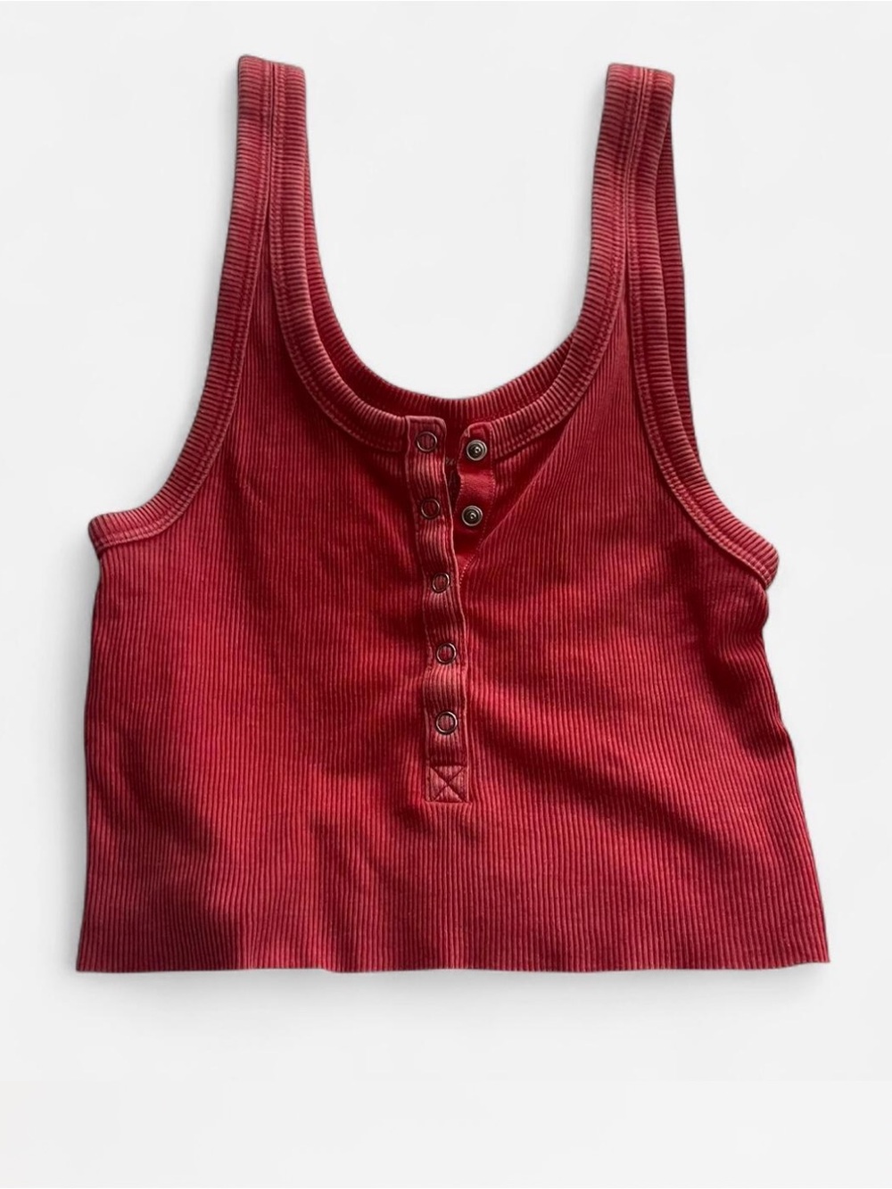 aerie Ribbed Henley Crop Tank Top - Deep Red